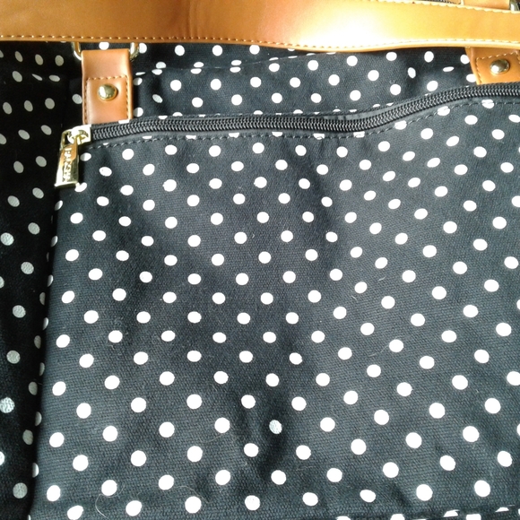 Baoshs Black and White Polka Dot Canvas Travel/ Tote Shoulder Bag - Picture 6 of 6